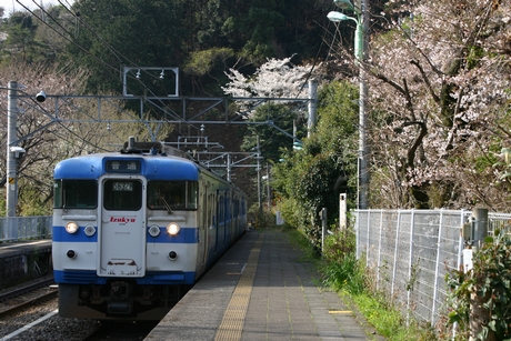 伊豆多賀駅に進入する伊豆急行の電車